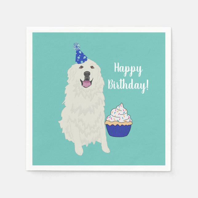 Customizable Great Pyrenees Birthday Napkin (Front)