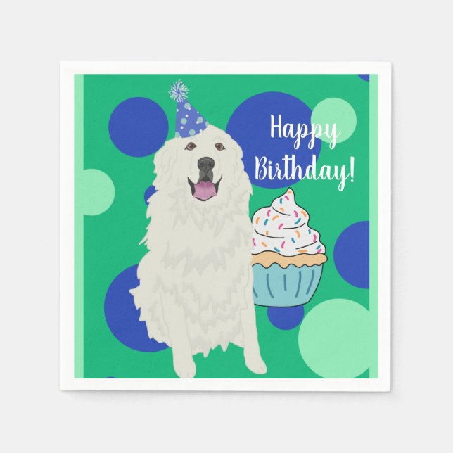 Customizable Great Pyrenees  Birthday Napkin (Front)