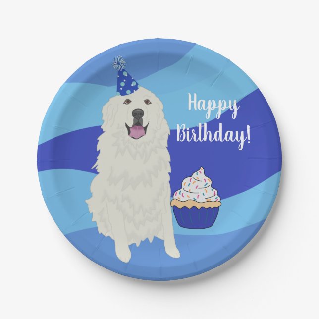 Customizable Great Pyrenees Birthday  Paper Plate (Front)