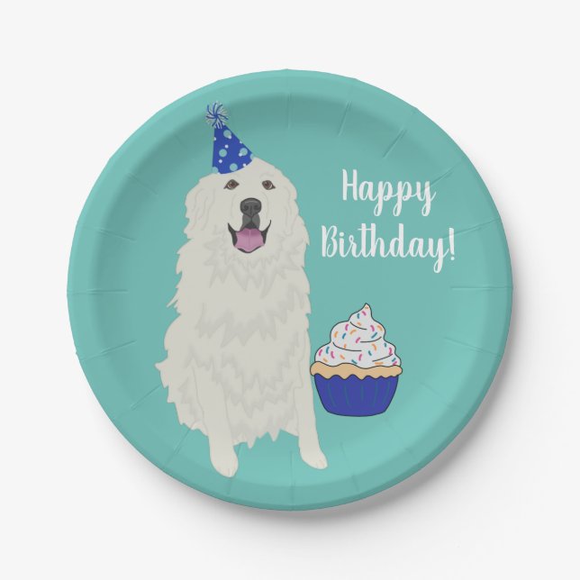 Customizable Great Pyrenees Birthday  Paper Plate (Front)