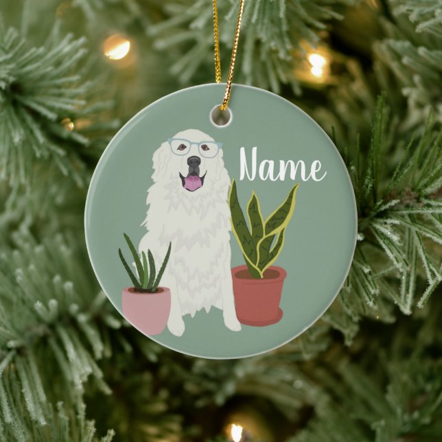 Customizable Great Pyrenees Ceramic Ornament (Tree)