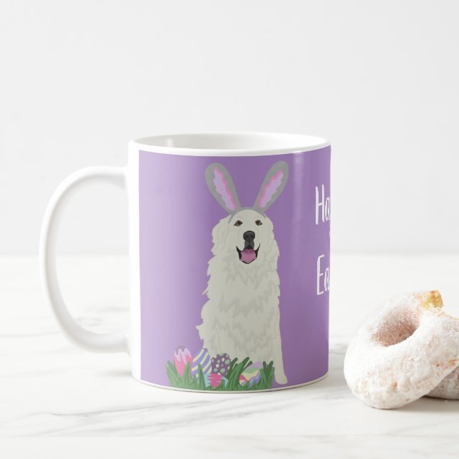 Customizable Great Pyrenees Easter Coffee Mug (With Donut)