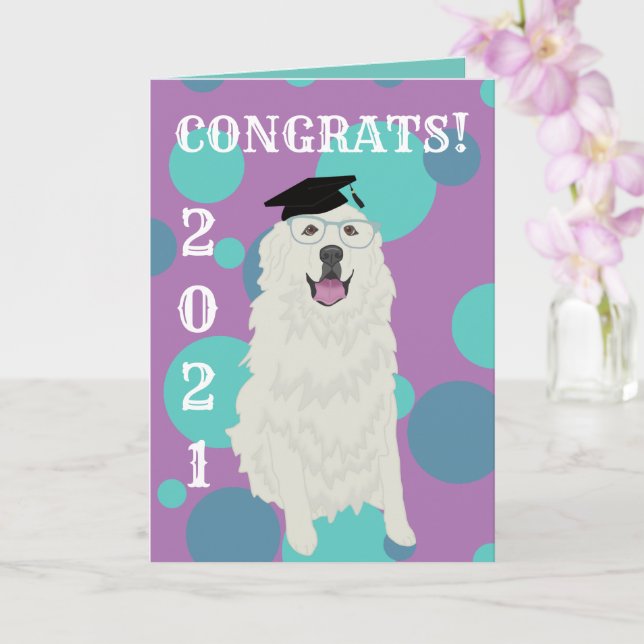 Customizable Great Pyrenees Graduation  Card (Orchid)