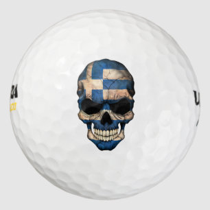 Customizable Greek Flag Skull Golf Balls