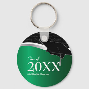 Customizable Green and Black Graduation Keychain