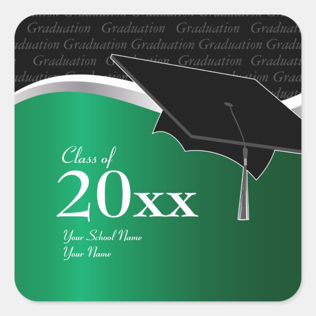 Customizable Green and Black Graduation Sticker (Front)