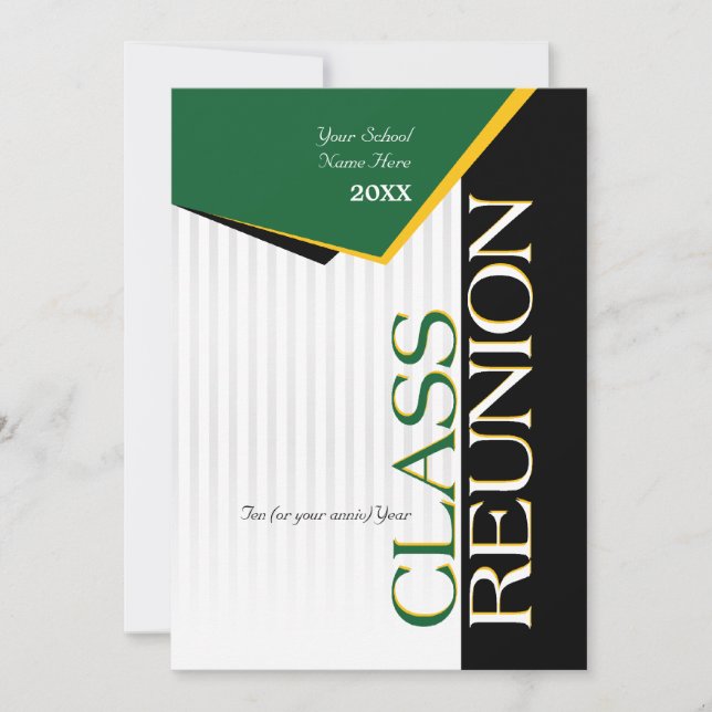 Customizable Green and Gold Class Reunion Invitation (Front)