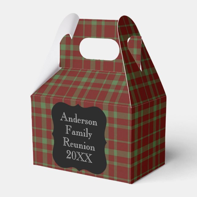 Customizable Green and Red Plaid Family Reunion Favor Box (Front Side)