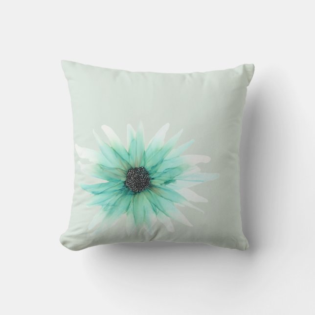 Customizable!! Green Aster hand painted floral Throw Pillow (Front)