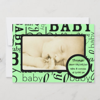 Customizable green baby photo announcements