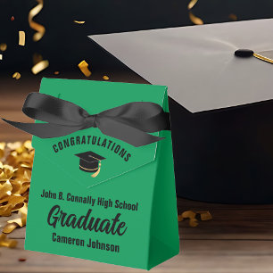 Customizable Green Black Graduation Party Favor Box