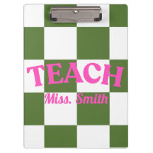 Customizable Green Chequered Teacher Clipboard