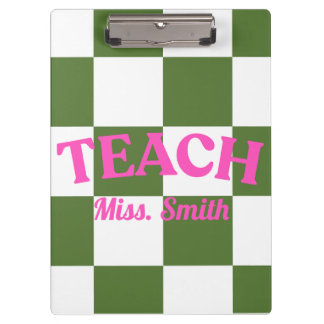 Customizable Green Chequered Teacher Clipboard