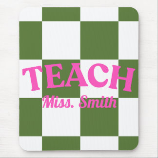 Customizable Green Chequered Teacher Clipboard Mouse Pad