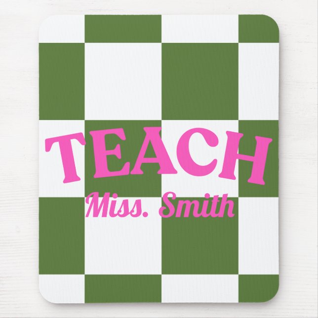 Customizable Green Chequered Teacher Clipboard  Mouse Pad (Front)
