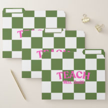 Customizable Green Chequered Teacher File Folders