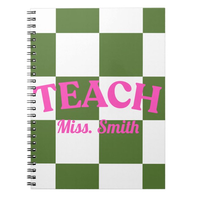 Customizable Green Chequered Teacher Notebook (Front)