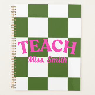 Customizable Green Chequered Teacher Planner
