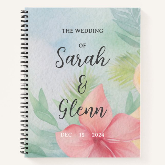 Customizable Green Floral Wedding Souvenir Notebook (Front)