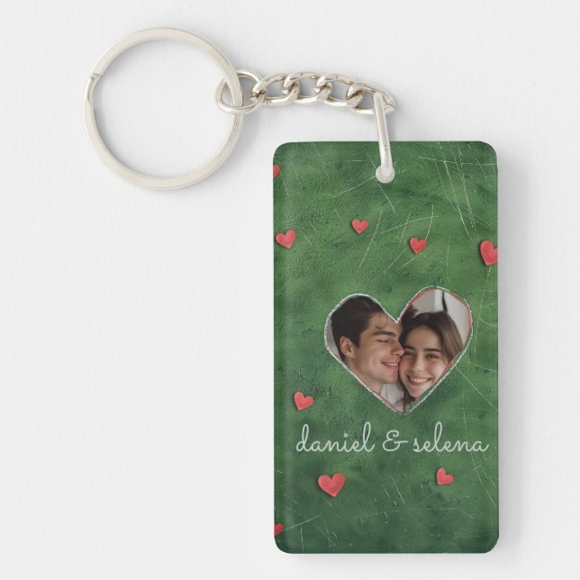 Customizable Green Natural Hearts Keychain (Front)