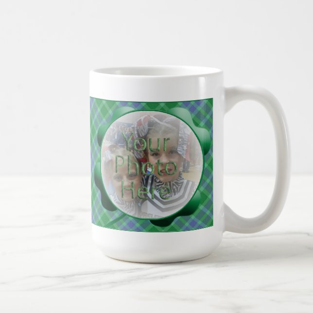 Customizable Green Plaid Shamrock Photo Mug (Right)