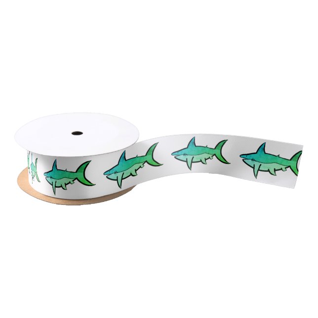 Customizable Green Sharks Satin Ribbon (Spool)