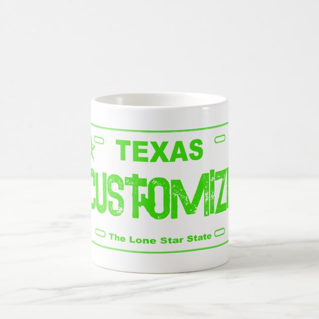 Customizable green Texas license plate mug (Center)