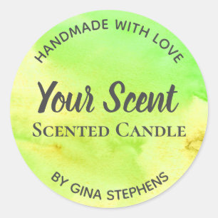 Customizable Green Watercolor Scented Candle Classic Round Sticker