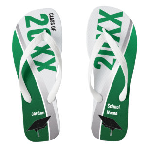 Customizable Green & White Graduation Flip Flops