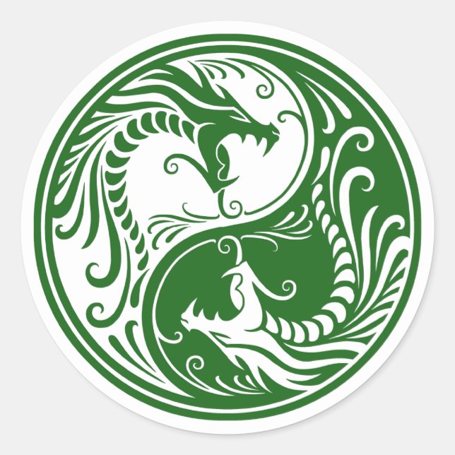 Customizable Green Yin Yang Dragons Classic Round Sticker (Front)
