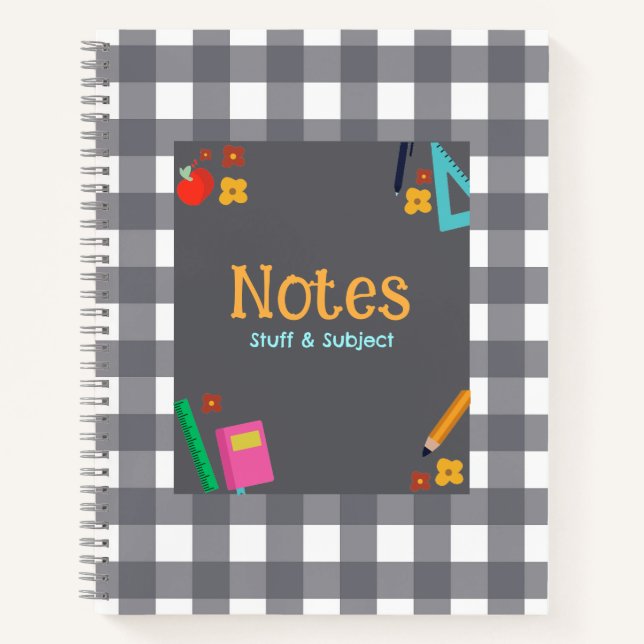 Customizable Grey Plaid Notebook (Front)