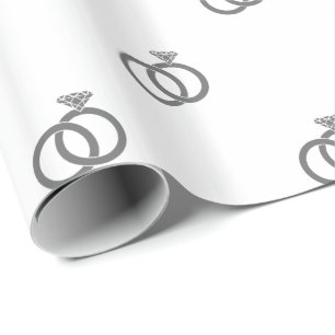Customizable Grey Wedding Rings on White Wrapping Paper