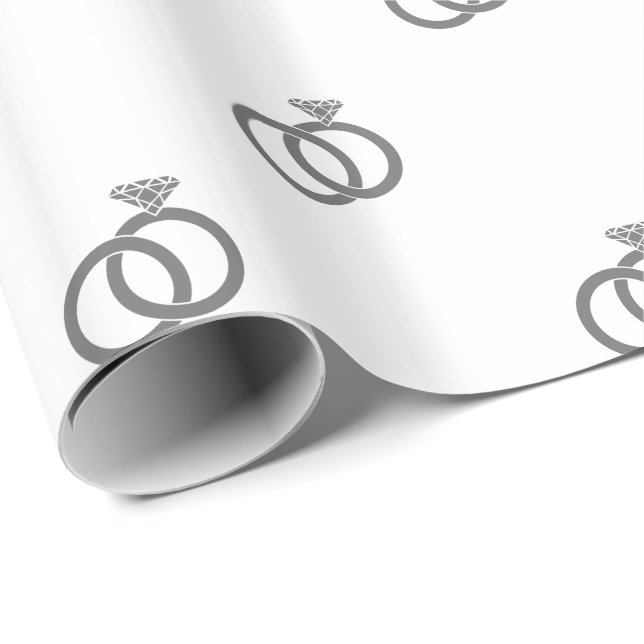Customizable Grey Wedding Rings on White Wrapping Paper (Roll Corner)