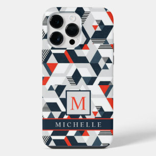 Customizable Grey White Blue Red Geometric iPhone 14 Pro Max Case