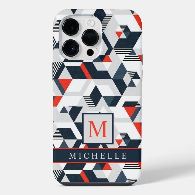 Customizable Grey White Blue Red Geometric  iPhone Case (Back)