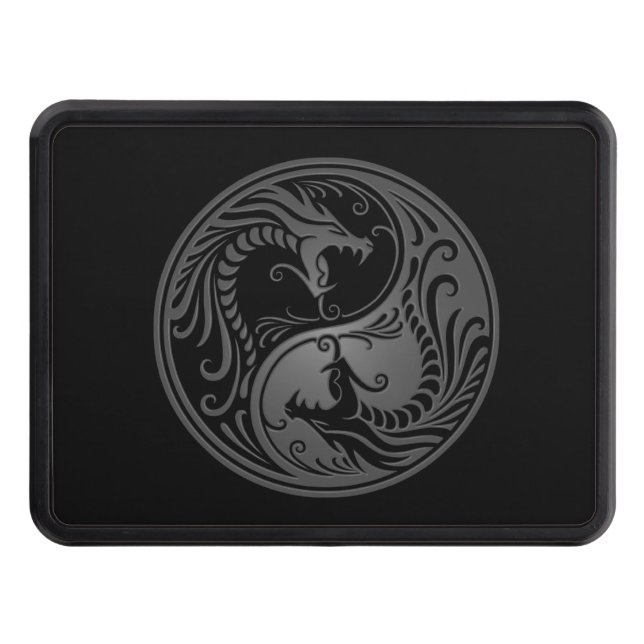 Customizable Grey Yin Yang Dragons Trailer Hitch Cover (Front)