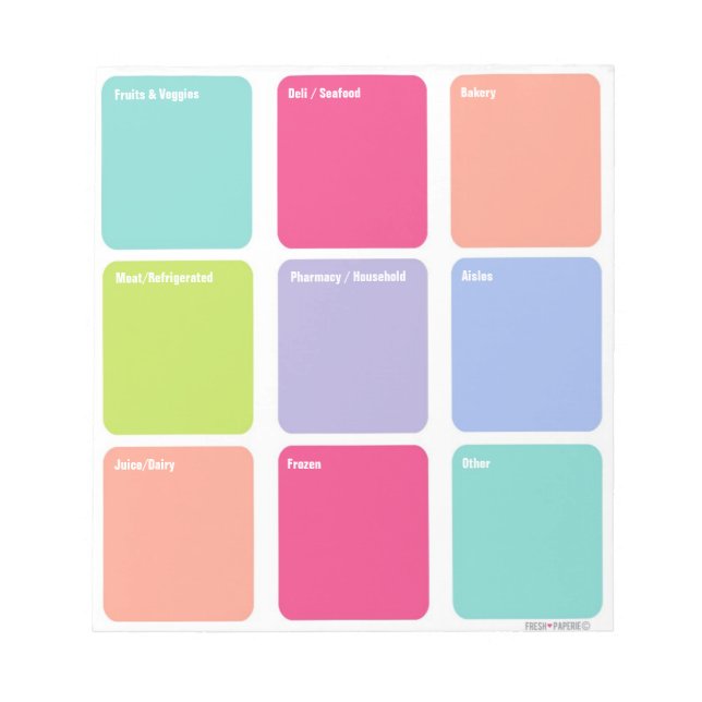 Customizable Grocery Shopping List Note Pad (Front)