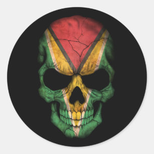 Customizable Guyanese Flag Skull Classic Round Sticker