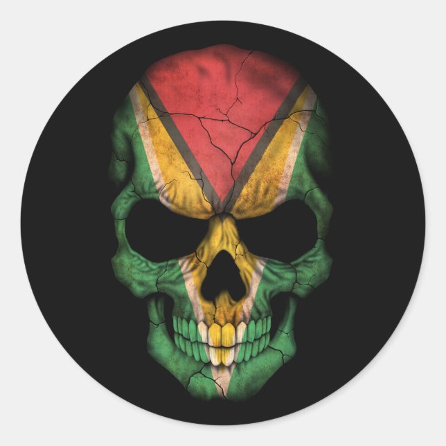 Customizable Guyanese Flag Skull Classic Round Sticker (Front)