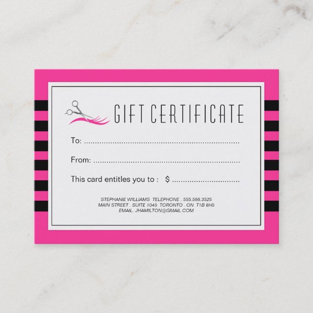 Customizable Hair Salon Gift Certificate (Front)