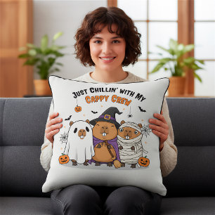 Customizable Halloween Capybara Funny “Cappy Crew” Throw Pillow