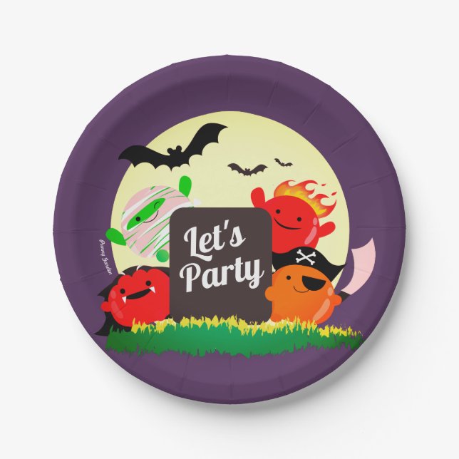 Customizable Halloween - Let's Party Mochis Paper Plate (Front)