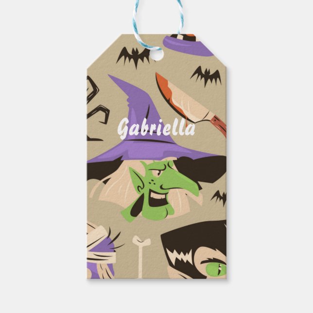 Customizable Halloween Vintage Pattern Gift Tags (Front)