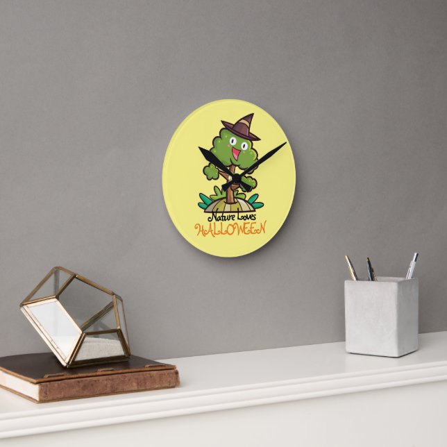 Customizable Halloween Witch Tree Round Clock (Office)