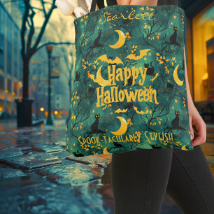 Customizable Halloween with Cats, Bats & Full Moon Tote Bag