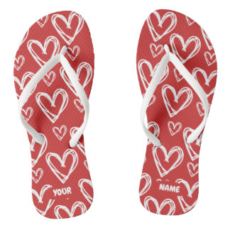 Customizable Hand-Drawn Heart Flip-Flops Flip Flops