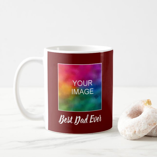 Customizable Hand Script Dark Red Best Dad Ever Coffee Mug (With Donut)
