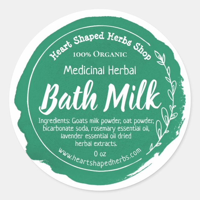 Customizable Handmade Herbal Bath Milk Label (Front)