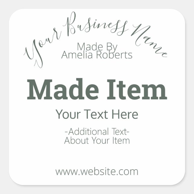 Customizable Handmade Hobby Craft DIY Business Square Sticker (Front)