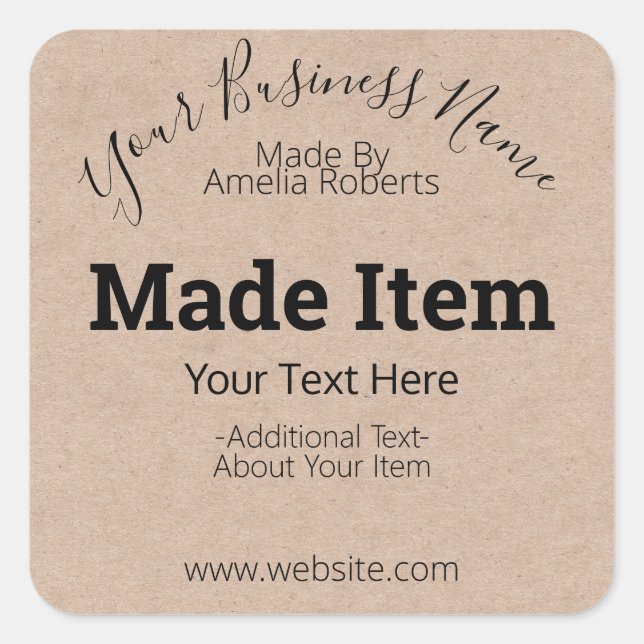 Customizable Handmade Hobby Craft DIY Business Square Sticker (Front)